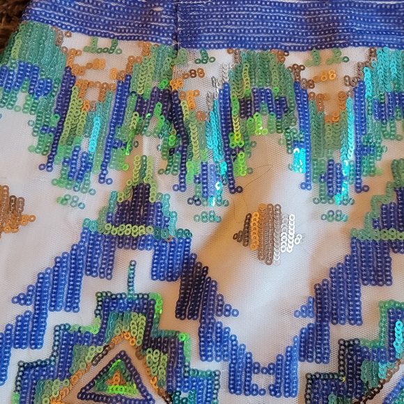 Tobi Blue Multicolor Sequined Aztec Mini Skirt S - Picture 5 of 8